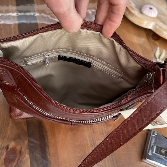 Women’s Leather Crossbody Bag Brown Made in Italy Firenze New - Picture 6 of 11